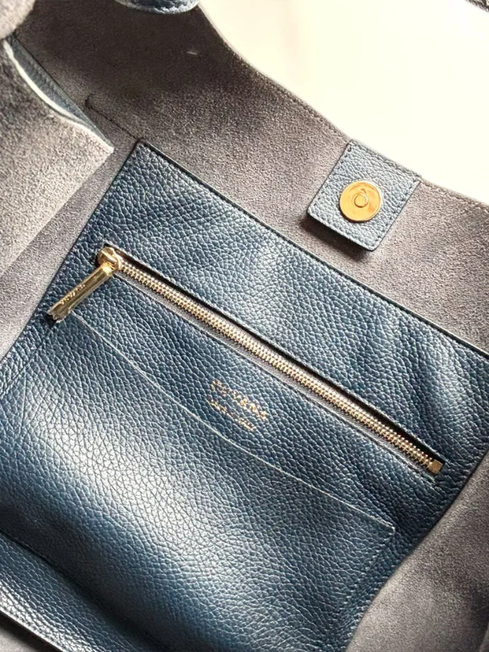Cuyana Oversized Double Loop Bag Navy Italian Leather Hobo Tote